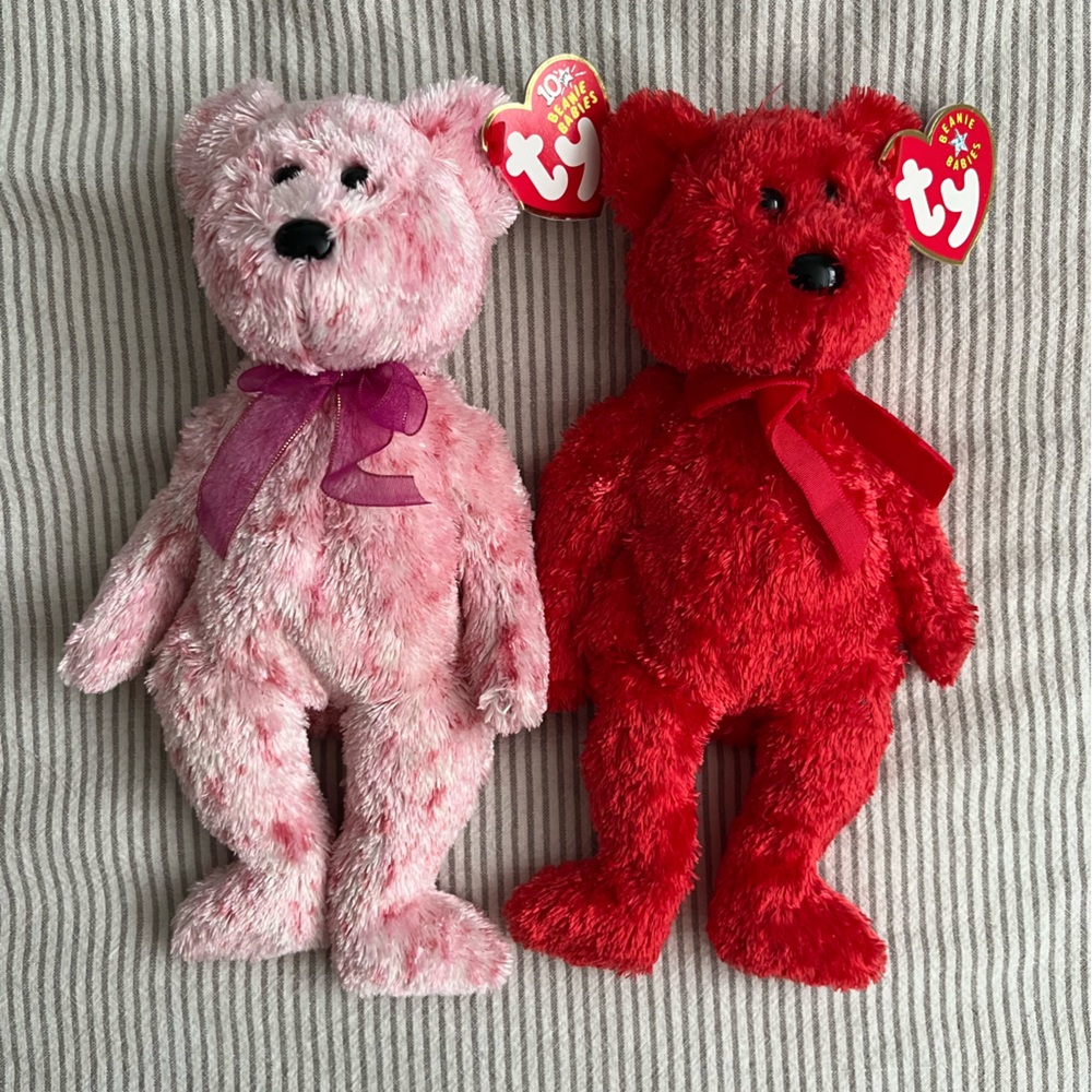 Ty Plush Bears in Pink and Red